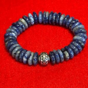 Sodalite Gemstone Bracelet with plated findings Stretch 6.5-7.5 inches.